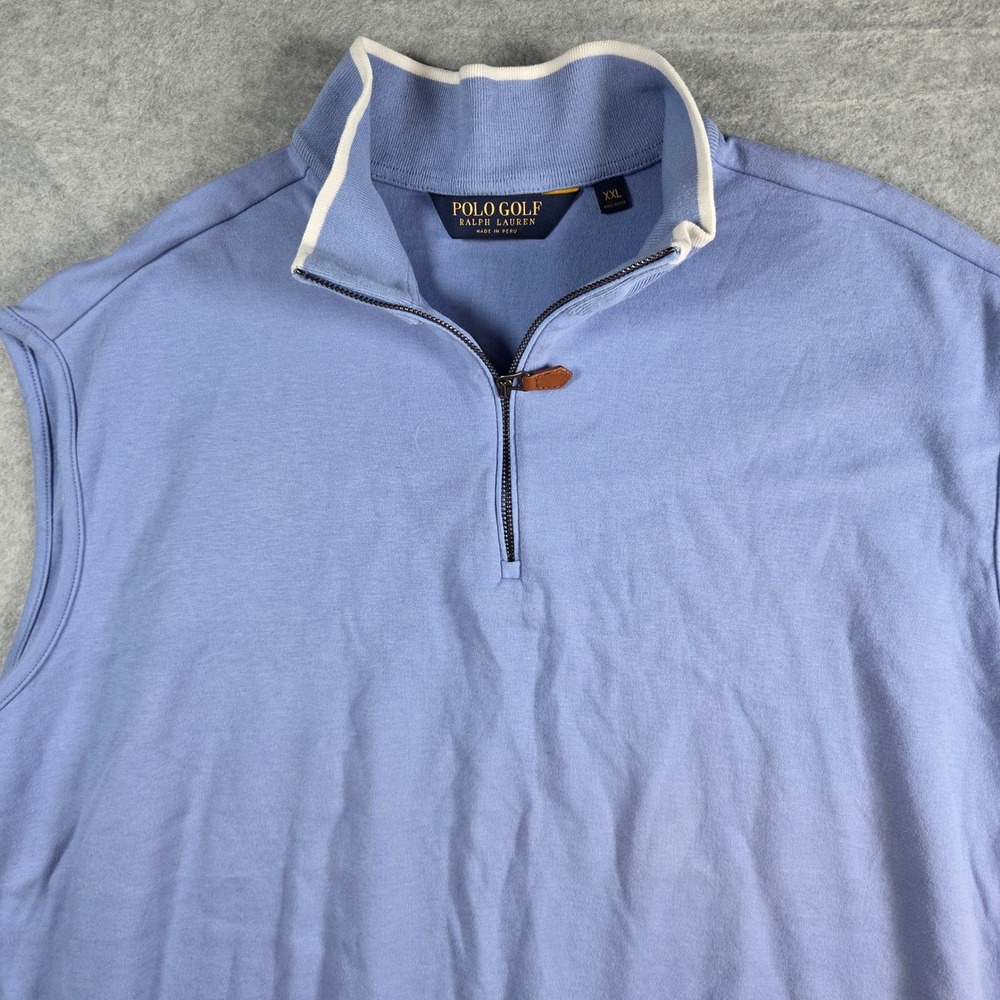 Polo Golf Ralph Lauren Vest Mens XXL Blue Quarter Zip Sleeveless Mock Neck